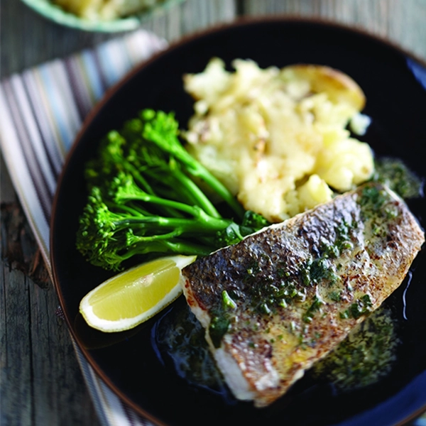 Panfried Hake with lemon & herb butter sauce